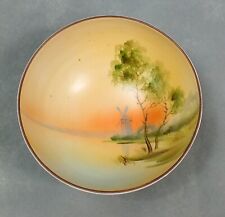Vintage NIPPON Hand Painted PEDESTAL Scenic BOWL Windmill picture