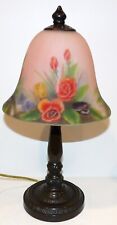 BEAUTIFUL REVERSE HAND PAINTED GLASS MULTI-COLOR FLORAL ACCENT LAMP  METAL BASE picture