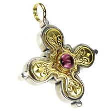 Gerochristo 5221~ Solid Gold,Silver,Tourmaline Byzantine Medieval Cross Pendant picture
