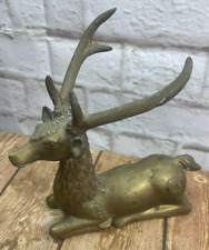 Vintage Brass Deer Buck Stag Reindeer Hollywood Regency Style 8” Lying Down picture