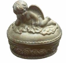 Vintage Pottery Red Clay Trinket Cherub Box picture