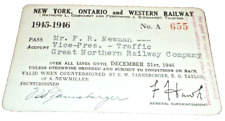 1945 1946 NEW YORK ONTARIO & WESTERN NYO&W EMPLOYEE PASS #655 picture