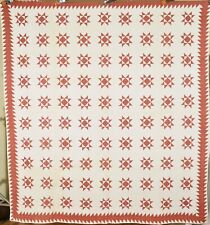 WELL QUILTED Vintage 1840's Red & White Stars Antique Quilt ~Sawtooth Border picture