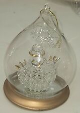 Handblown Teardrop Spun Glass Globe Snowman Ornament Clear  Gold Snowflakes 4