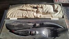 Sheffield Silver Antique Stag Horn & Silver Carving Set w/ Case picture