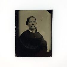 Skeptical Woman Looking Sideways Tintype c1870 Antique 1/16 Plate Photo D1416 picture