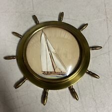 Vintage Sailboat Nautical Clipper Ship Wheel Paper Art Concave glass watercolor picture