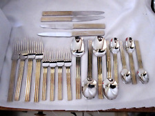 20 PC set RETRONEU LAUREN GOLD ACCENT  stainless with gold stripes lines picture