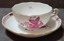 Herend Chinese Bouquet Raspberry Cup & Saucer Ornate Handle picture