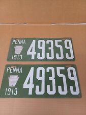 Set of (2) -- 1913 PA Pennsylvania license plate Porcelain -- matching numbers picture