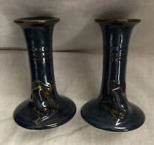 Set Of 2 Ceramic Candle Holders with Frog on Side Dark Teal Bronze Colors picture