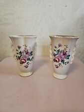 Floral Vase Rose Peony Campanula  Mid Century 1950s Vintage Lot Of 2 picture