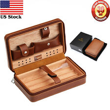 Brown Cigar Humidor Case Portable Cedar Wood Leather Travel Box 4 Count Galiner picture