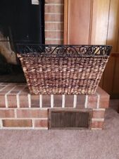 Vintage Wrought Iron & Woven Wicker Basket Large Handle 18x15×11