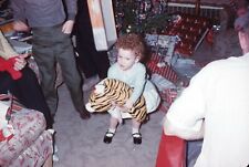 1961 Toddler Girl Christmas Present Stuffed Tiger 35mm Kodachrome Color Slide picture