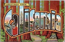 Vintage CALIFORNIA Large Letter Postcard Redwood Trees / KROPP Linen 1941 Cancel picture