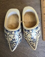 Vintage Dutch Carved Wooden Shoes Delft Blue Holland Souvenir 5