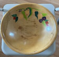 Vintage Handpainted Wooden Bowl Large Wood Tole Leaves & Fruit Home Household picture