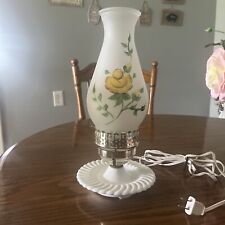 Vintage Milk Glass Hand Painted Coral Roses Electric Hurricane Lamp (tested) picture