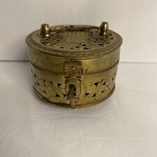 Vintage Oval Pierced Brass Potpourri Cricket Box With Lockable Hinged Lid picture