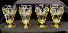 4 VTG LANCASTER YELLOW TOPAZ ETCHED WATER LILLY PATTERN TULIP PARFAIT GLASS picture