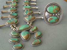 Outstanding Native American Green Turquoise Sterl Silver Squash Blossom Necklace picture