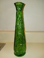 Vintage Anchor Hocking Prescut Pressed Glass Bud Vase Green 9