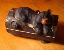 Black Bear Trinket Jewelry Box Figurine Rustic Faux Wood Carved Log Cabin Decor picture