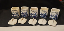 Vintage Blue Delft Windmill Spice Jars Czechoslovakia, Lot of 5 with Lids picture