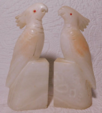 Vintage Italian White Alabaster COCKATOO Bookends Hand Carved 5.75 in picture