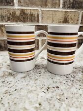 Set of 2 Vintage Brown Striped Mugs by DESIGNPAC - GORGEOUS and CLASSIC picture