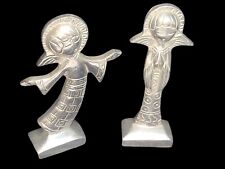 2 VINTAGE Brinson Collins Mexico Folk Art Metal Singing Angel Figurines 8 inch picture