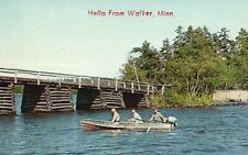 Postcard MN Hello from Walker Fishermen Boat by Bridge Chrome Vintage PC G8474 picture