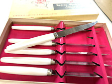 Vintage Regent Sheffield Stainless Forever Sharp 6 Steak Knives Pearl In Box NOS picture