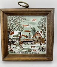 Vintage Currier and Ives Hanging Tiles “The Homestead in Winter” series Lot Of 3 picture