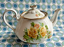 vtg Royal Albert yellow Tea Rose TEAPOT coffee pot antique English bone china picture