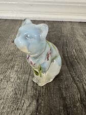 Fenton Art Glass Sitting White Opalescent Cat with Vibrant Florals Hand Painted picture
