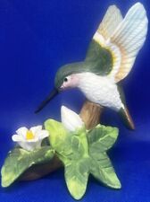 Vintage Ruby Throated Hummingbird on Flower Bisque Figurine picture