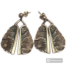 Navajo  Sterling Silver Hand Carved Squash Blossom Leaf Earrings picture