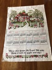 1981 Bless This House Prayer Tea Towel Linen Cloth Decorative Calendar Pockets picture