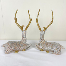 Vintage Gump's Set of 2 Glitter Reindeer Stag Figurines Holiday Christmas 12x9.5 picture