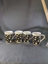 Royal Norfolk 15 oz Coffee mug Black and White Polka Dot Stoneware Set 4 Mugs picture