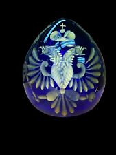 Authentic Modern-made Faberge Egg Gold-Etched Cobalt-Blue Glass with paper label picture