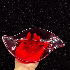 Viking Art Glass Epic Free Form Divided Dish Ruby Red Glass Dish Bowl 9”W 2.5”T picture