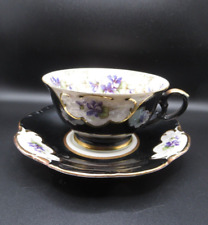 Antique Winterling Germany hand painted porcelain cup & saucer violet black gold picture