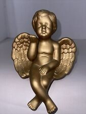 Cherub Angel Shelf Sitter Gold Gilt Resin Chalkware 9” Long Blowing Kisses picture