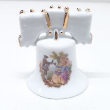 Vintage Limoges France Small Porcelain Bell Couple Courtyard Gold Accents  picture