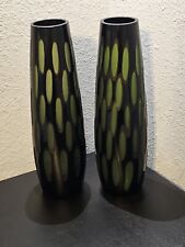Mid Century Tall Green Cut Murano Cased Glass Vase picture