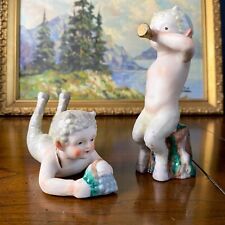 Vintage Porcelain Figurines Faun Pan Satyr Mythological Musician Statues Japan picture