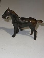 VINTAGE SOLID BRONZE HORSE w/SADDLE 4in Heavy Metal  picture